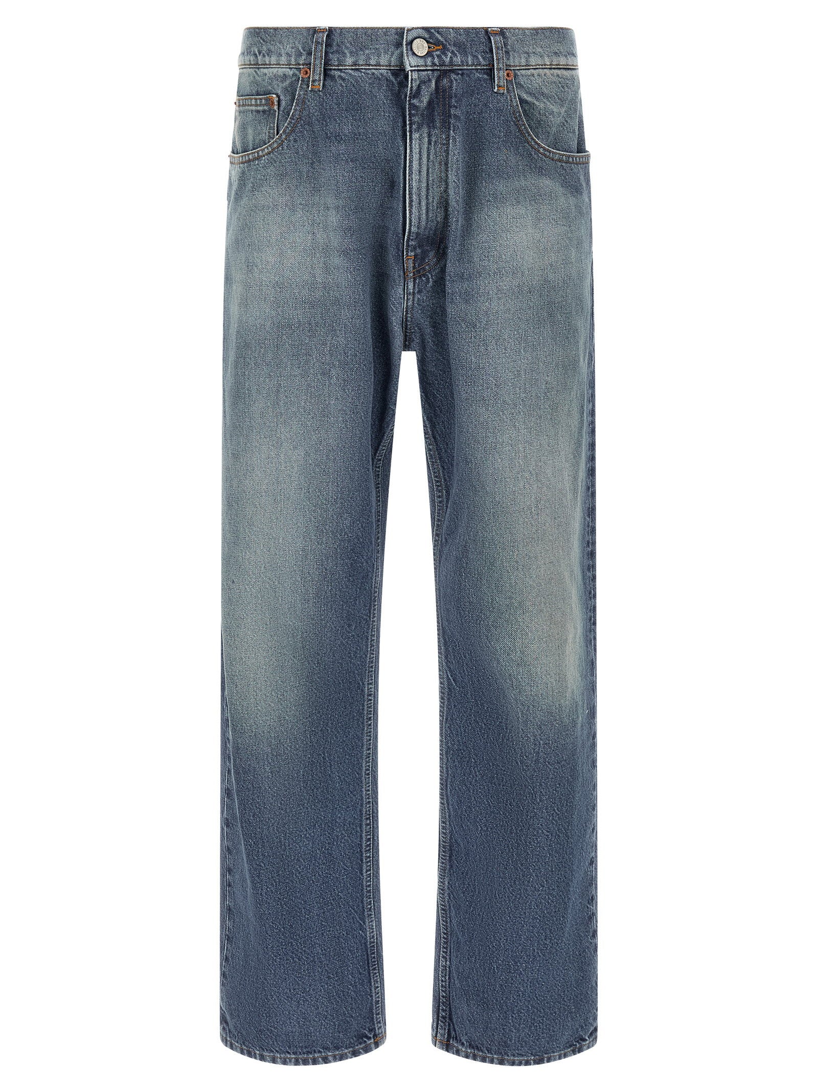Medium Blue Wash Straight-Leg Jeans — Blue