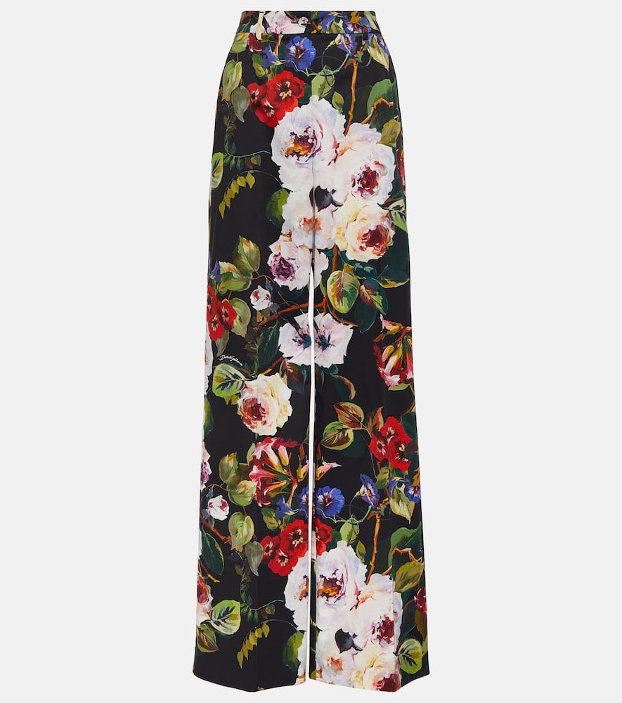 Floral cotton-blend wide-leg pants