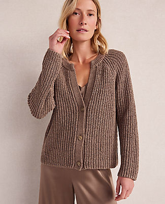 Ann Taylor Haven Well Within Cotton Tape Yarn V-Neck Cardigan
