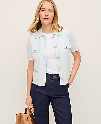 Ann Taylor Collared Short Sleeve Cardigan