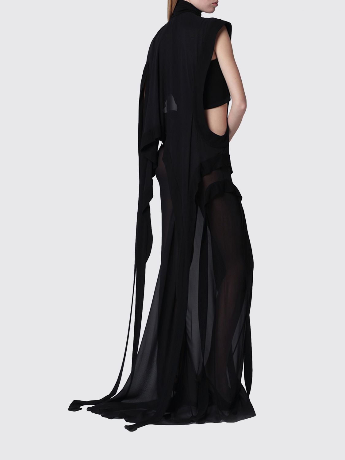 One-Shoulder Silk Evening Gown with Turtleneck Collar