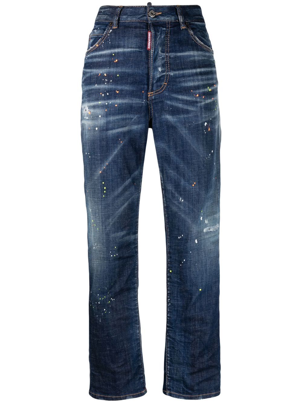 Paint-splatter straight-leg jeans - Blue