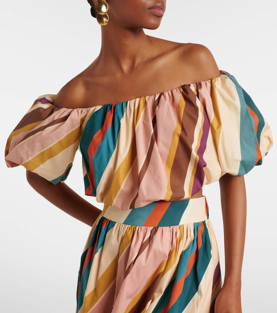 Striped off-shoulder cotton-blend crop top
