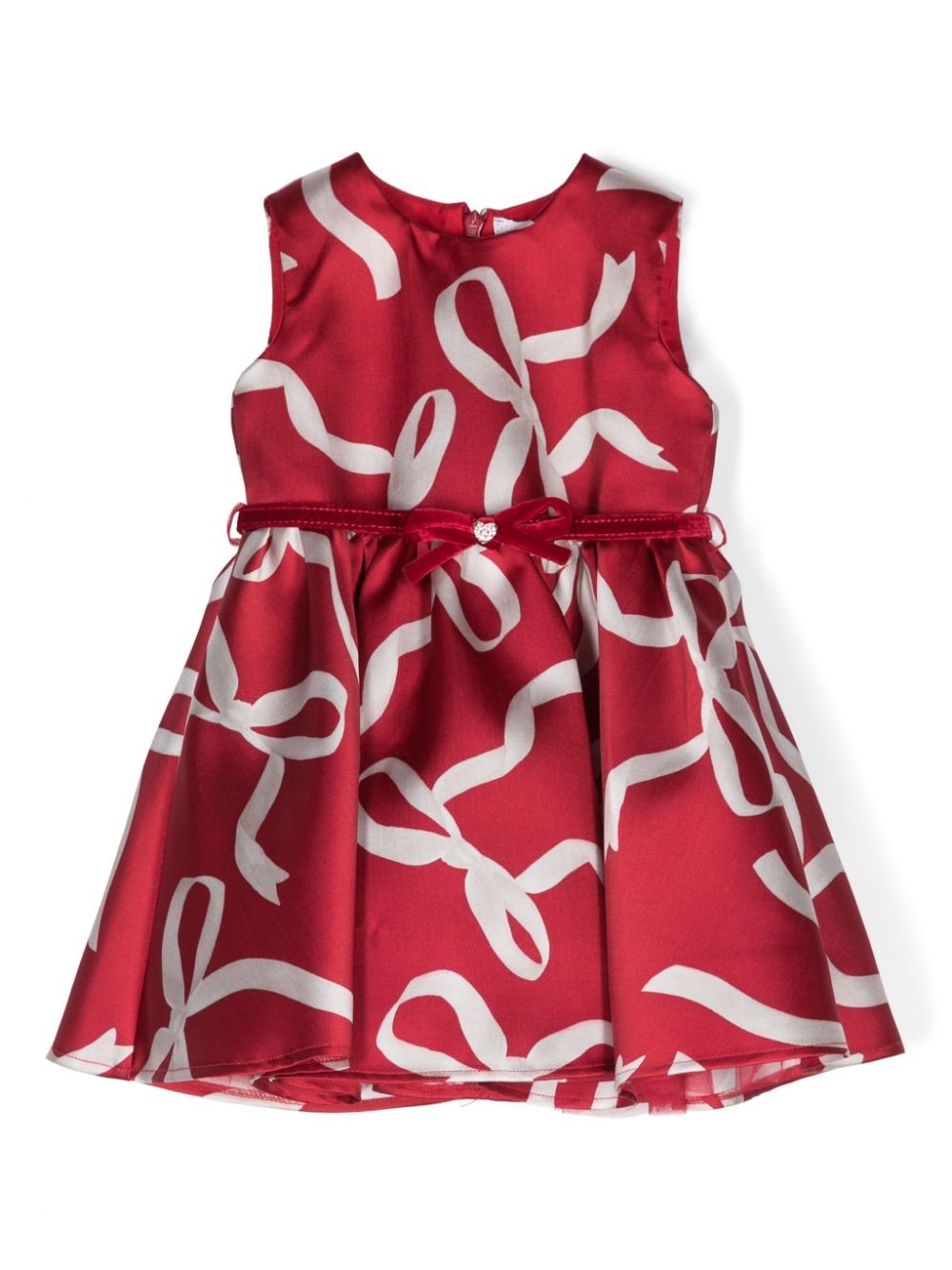 Bow-printed pleated dress - Red