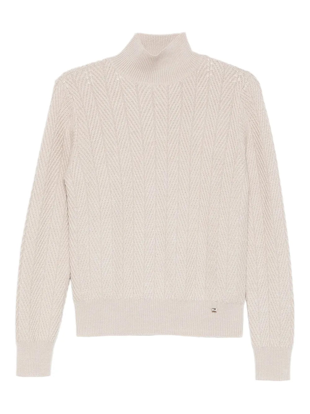 Textured High-Neck Knit Sweater — light pink