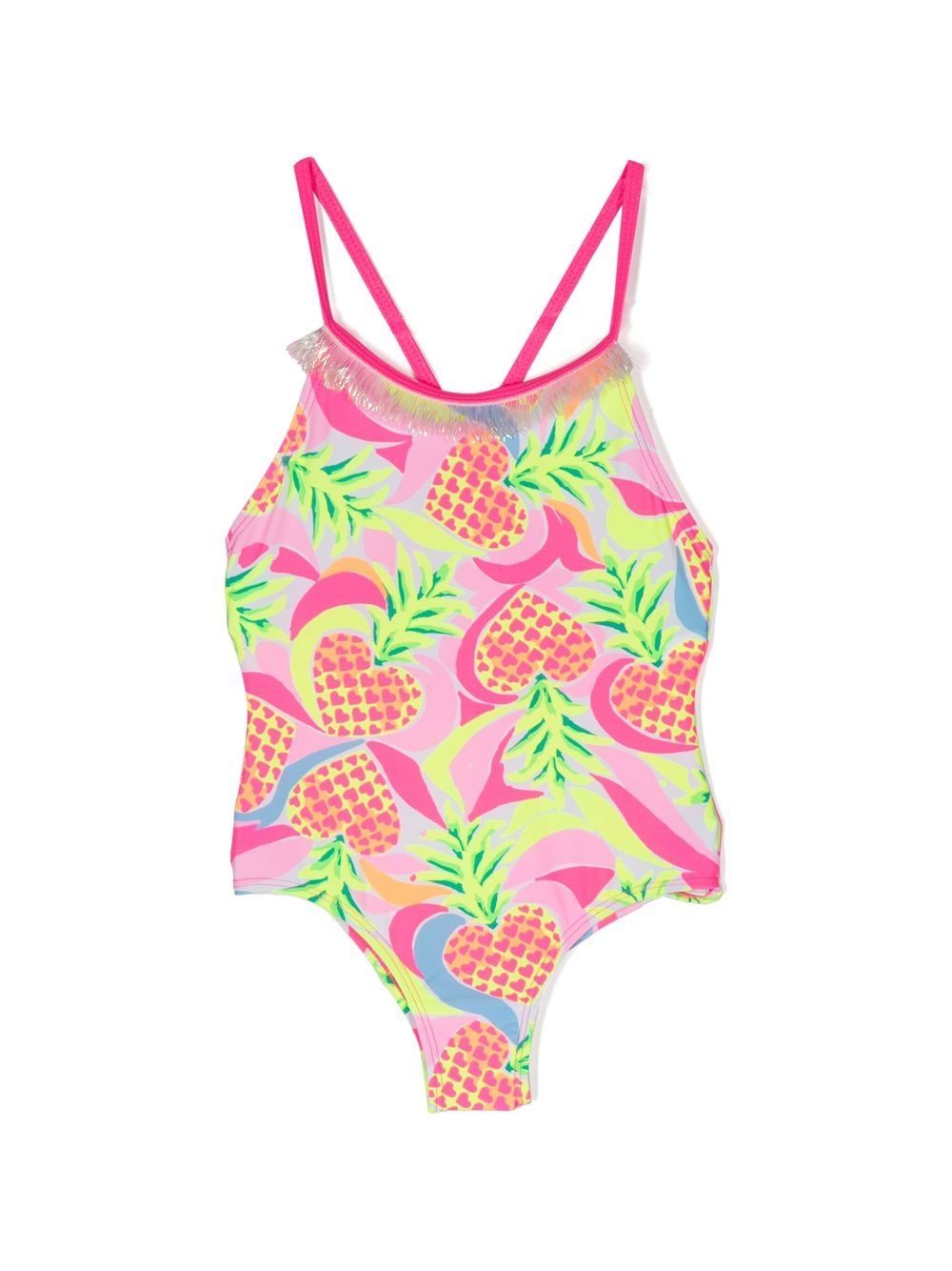 Fringe-detail pineapple-print swimsuit - Pink