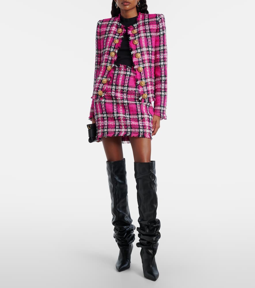 Checked cotton and wool-blend tweed jacket