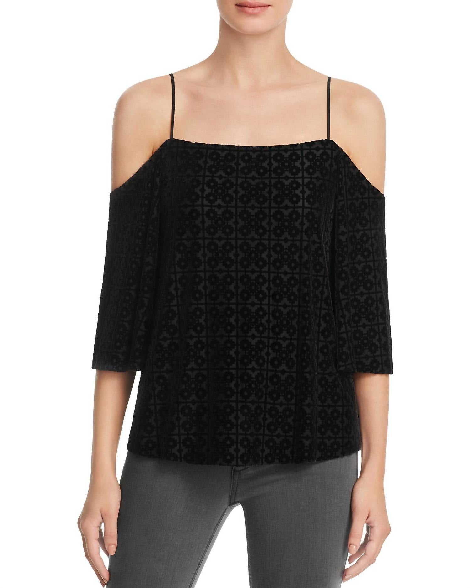 Women Loose Fit Velvet Cut Sheer Textured Dress Top In Black