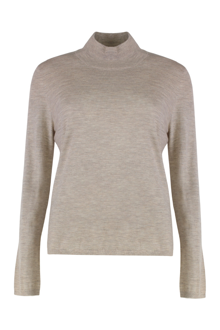 Beige High Neck Wool Sweater