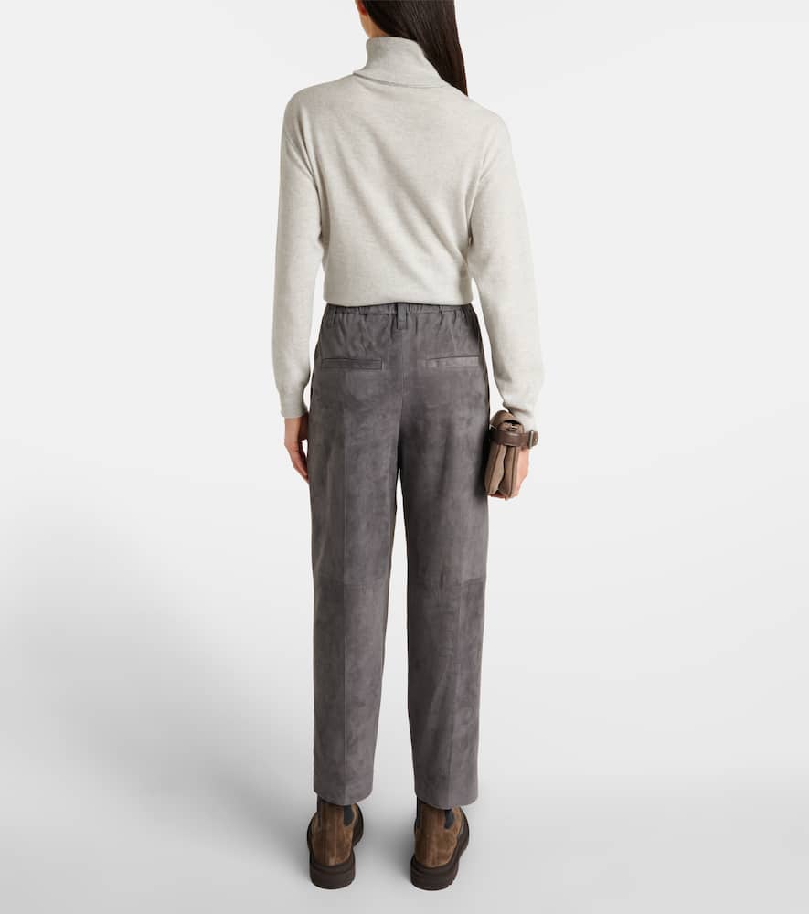 Suede straight pants