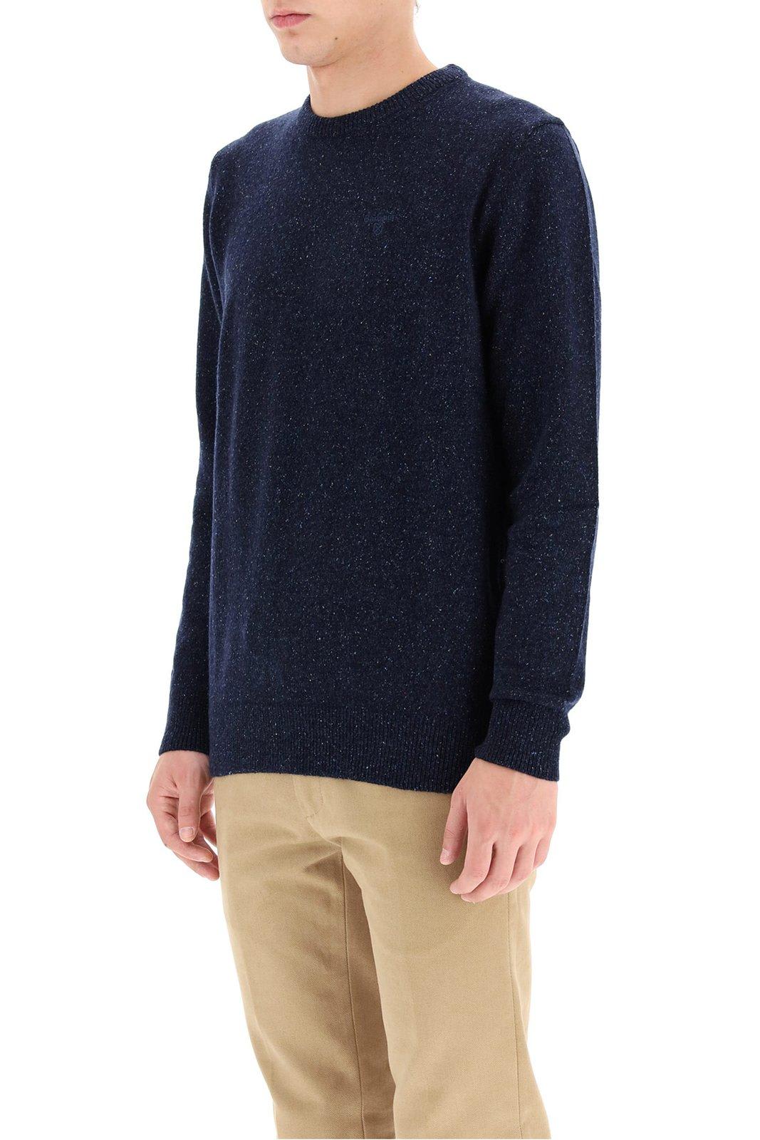 Mélange-effect logo-embroidered jumper - Blue