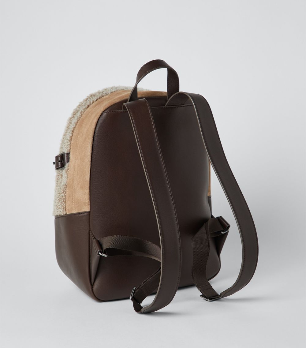 Curly Shearling and Leather Backpack