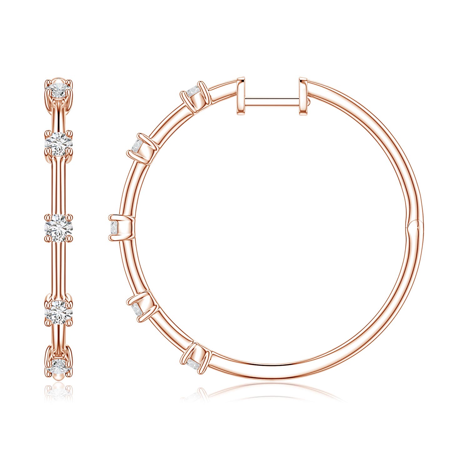 Angara 0.69 CTW Round Diamond Five-Stone Station Hoop Earrings in 14K Rose Gold
