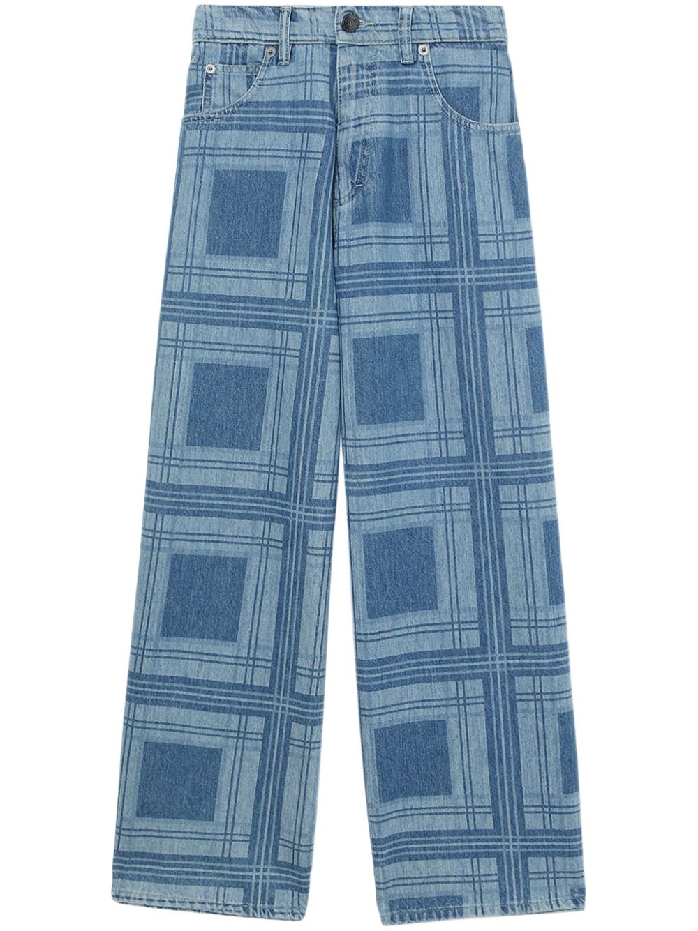 Tartan wide-leg jeans - Blue