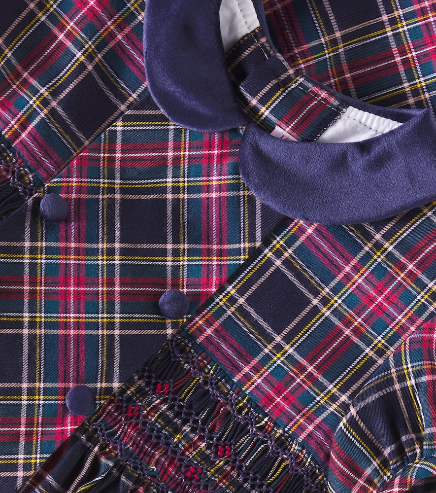 Arcadia shirred plaid cotton-blend dress
