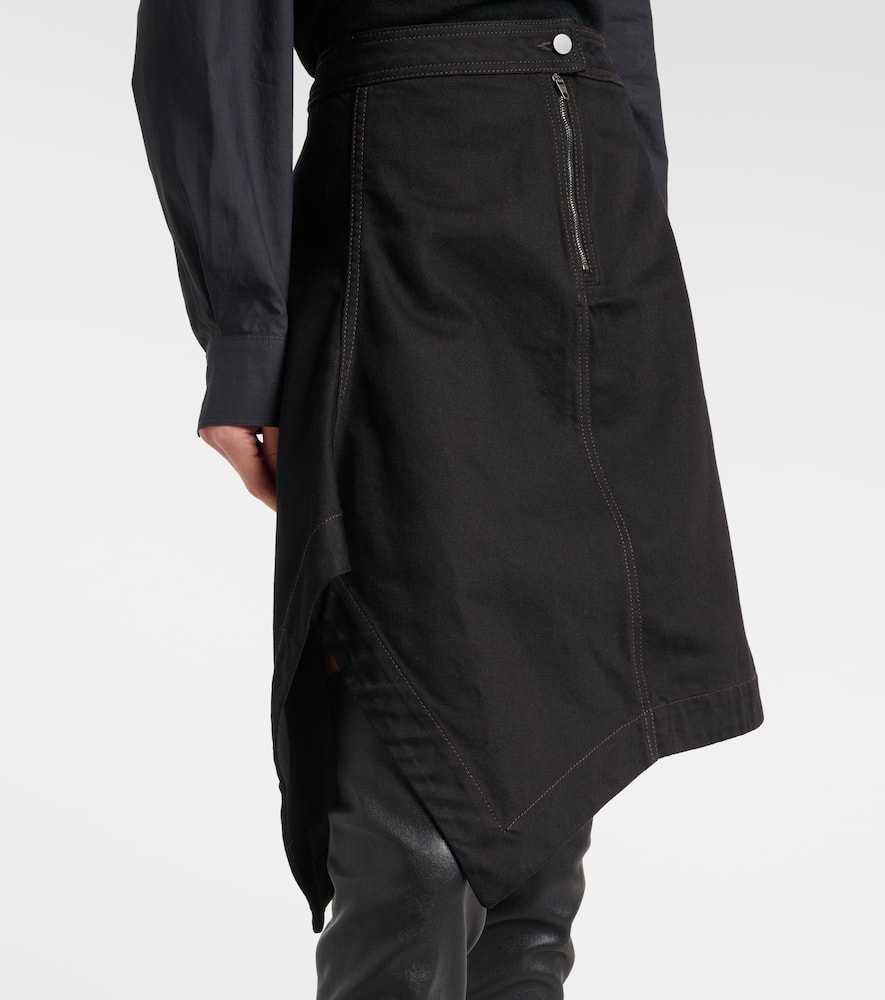 Asymmetric denim midi skirt