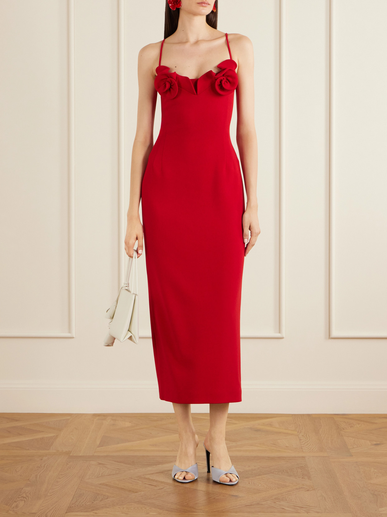 Embellished Wool-blend Crepe Midi Dress - Red