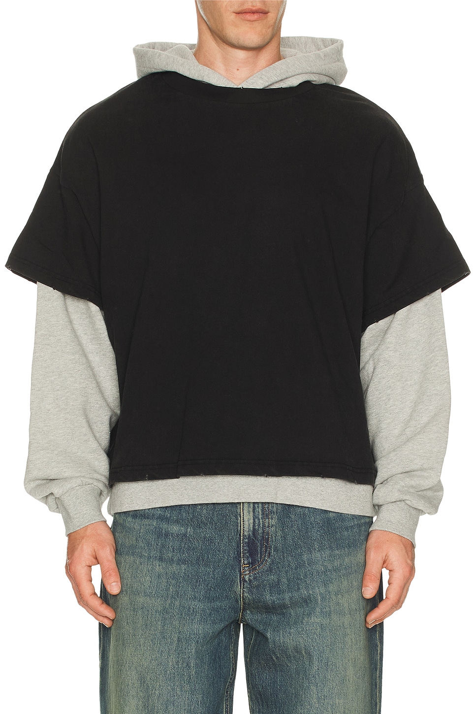 Found Found Double Layer Hoodie in Vintage Black & Heather Gray - Black. L also in M, XL/1X
