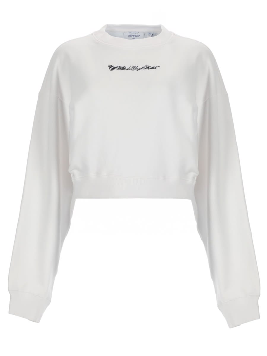 Off-White - cropped logo knit sweatshirt crew neck