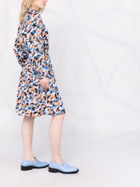 Abstract-print drawstring-waist midi dress