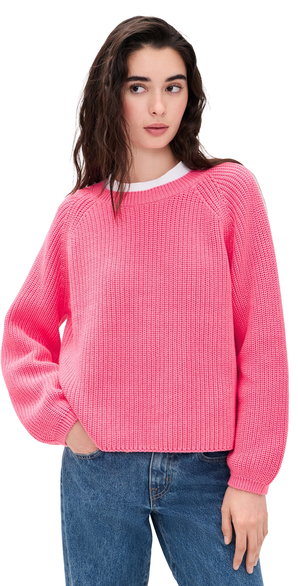 Crew Neck Long Sleeve Sweater Peony Pink