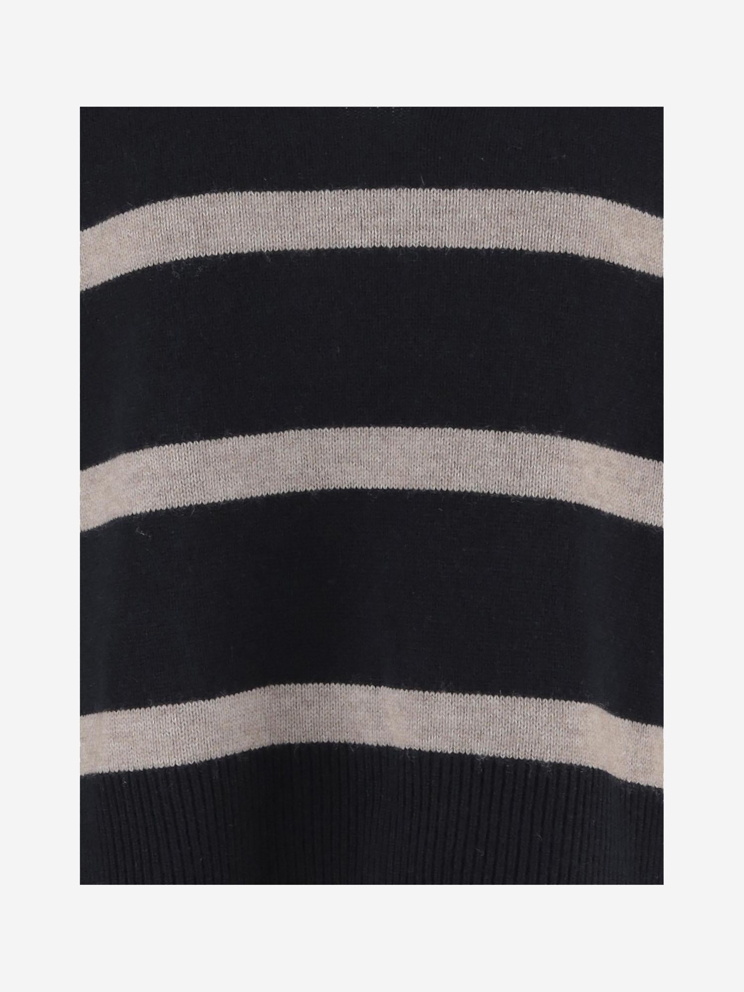 Virgin Wool and Cashmere Striped Sweater — Black