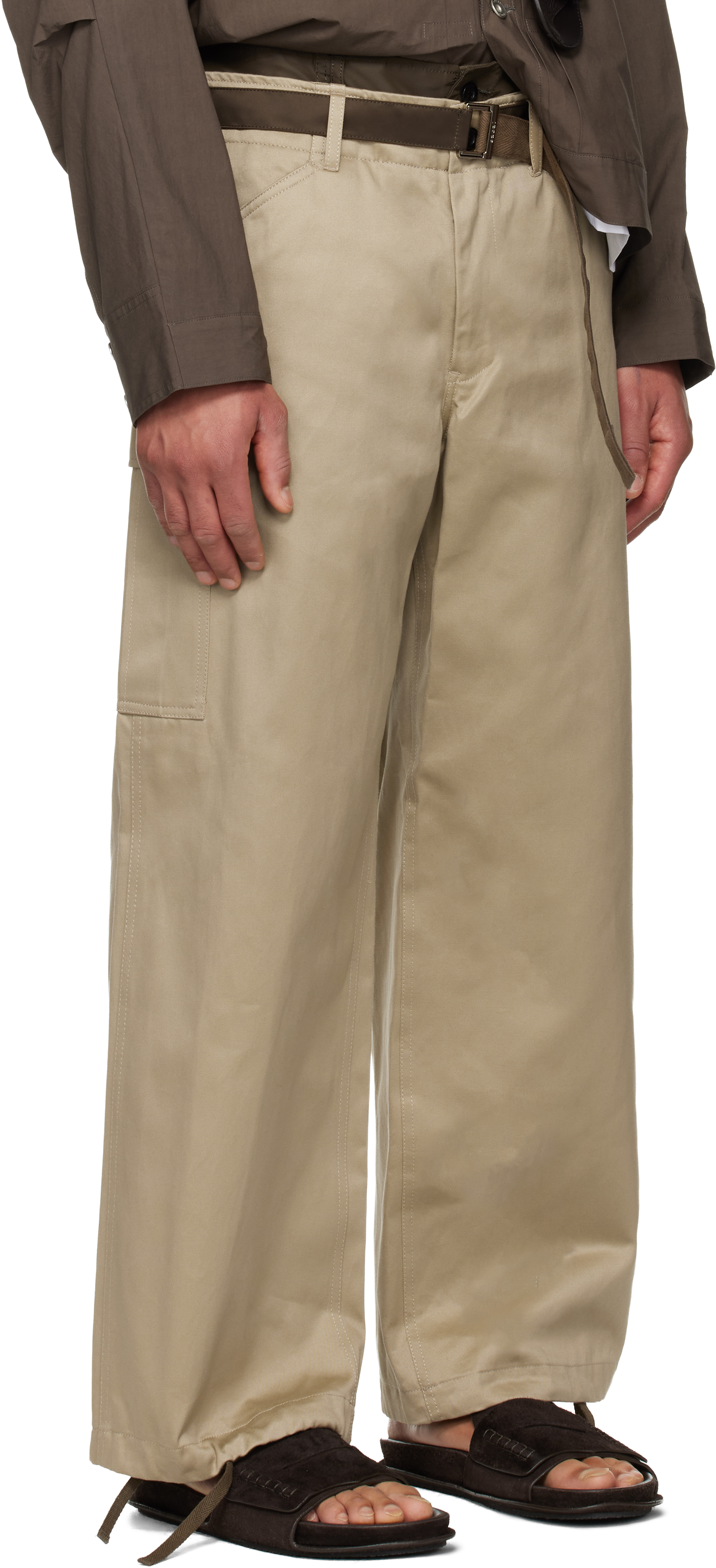 Tan Cotton Chino x Nylon Twill Cargo Pants