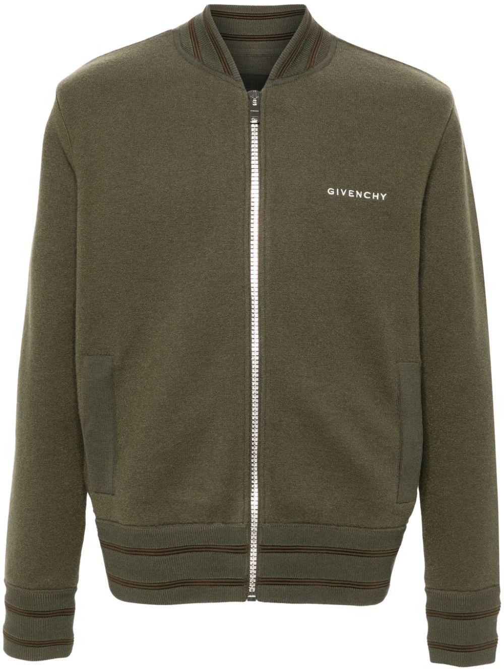 4G-embroidered wool zip-up jacket - Blue