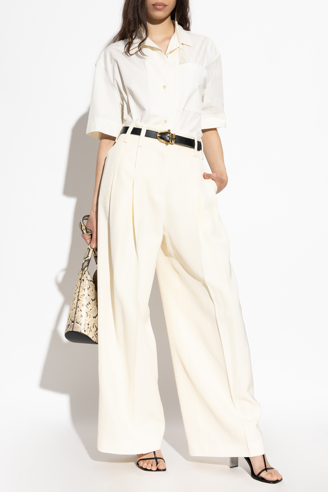 JIL SANDER Pleated Crease Trousers, Women's, Cream