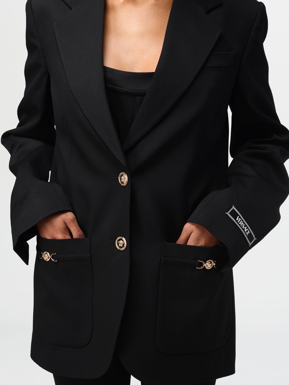 Logo-appliqué single-breasted blazer - Black