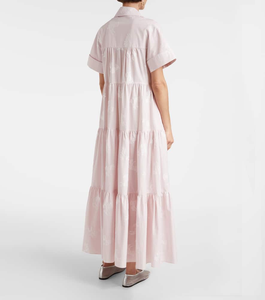 Embroidered tiered cotton shirt dress