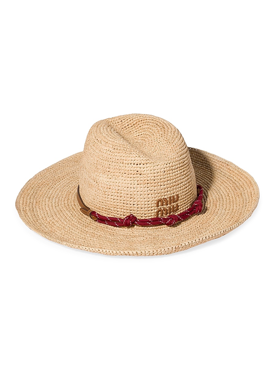 Women's Raffia and Leather Hat - Beige Khaki
