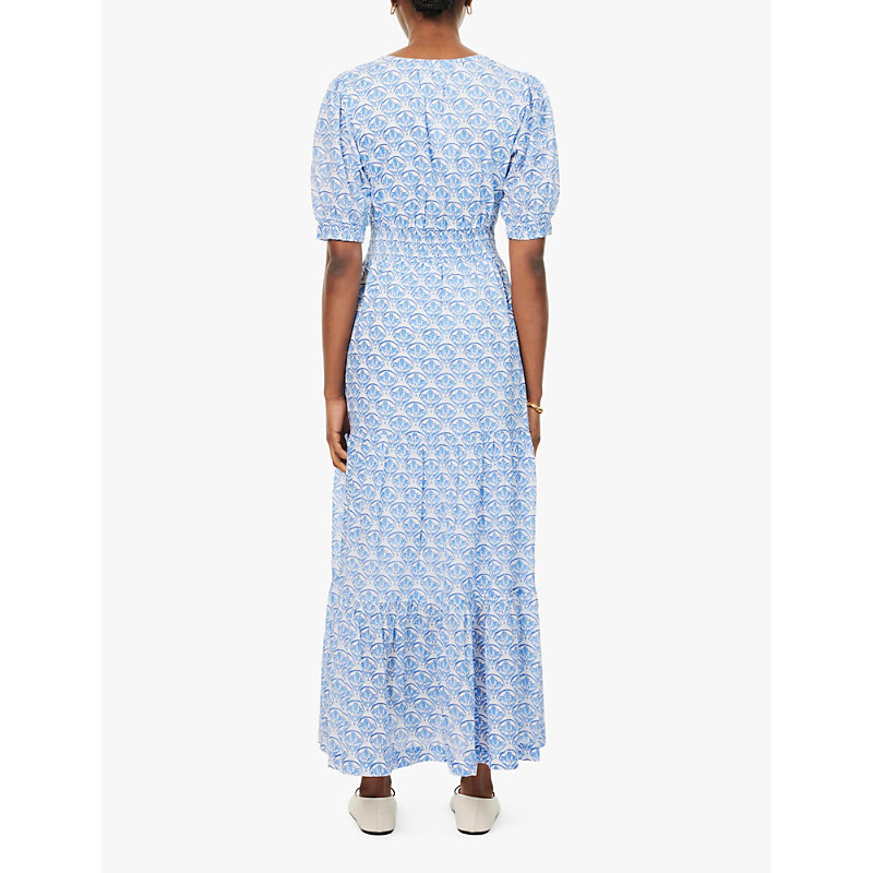 Womens White/blue Billie Short-sleeve Organic-cotton Maxi Dress