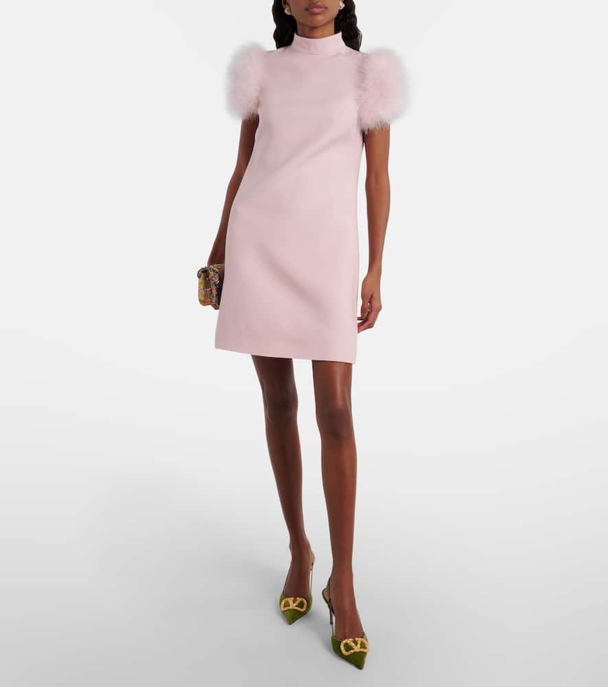 Feather-trimmed turtleneck Crepe Couture minidress