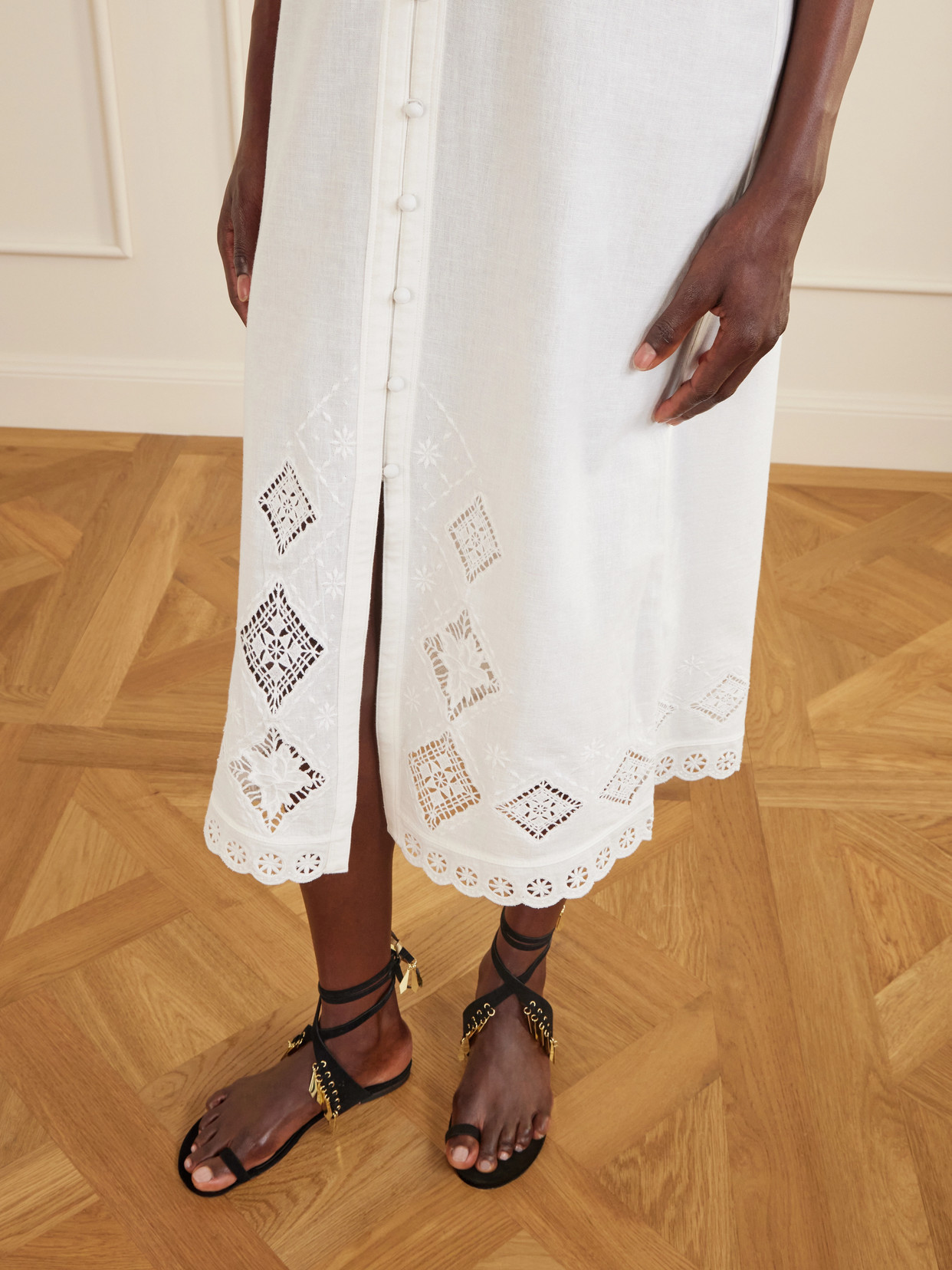 Nelsane Broderie Anglaise Cotton And Linen-blend Midi Dress - White
