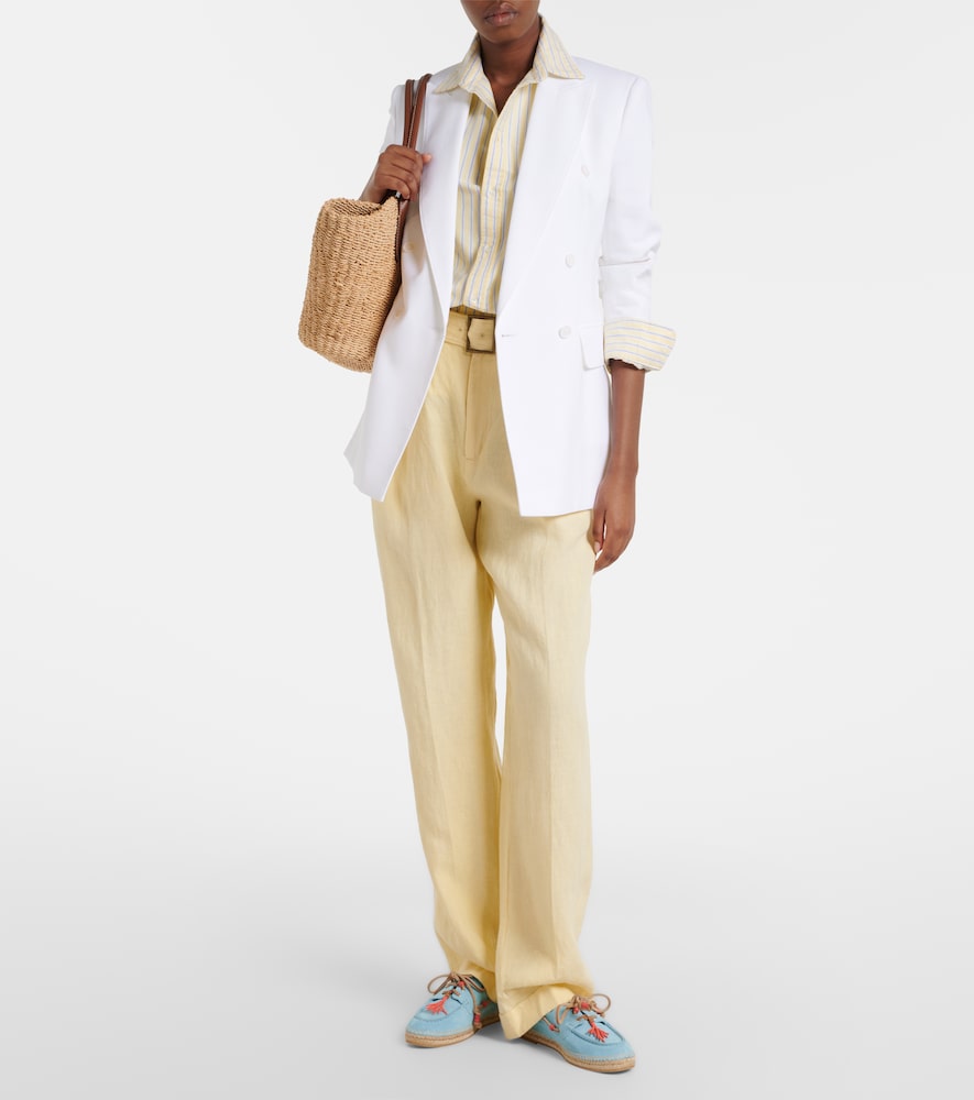 Belted linen straight pants