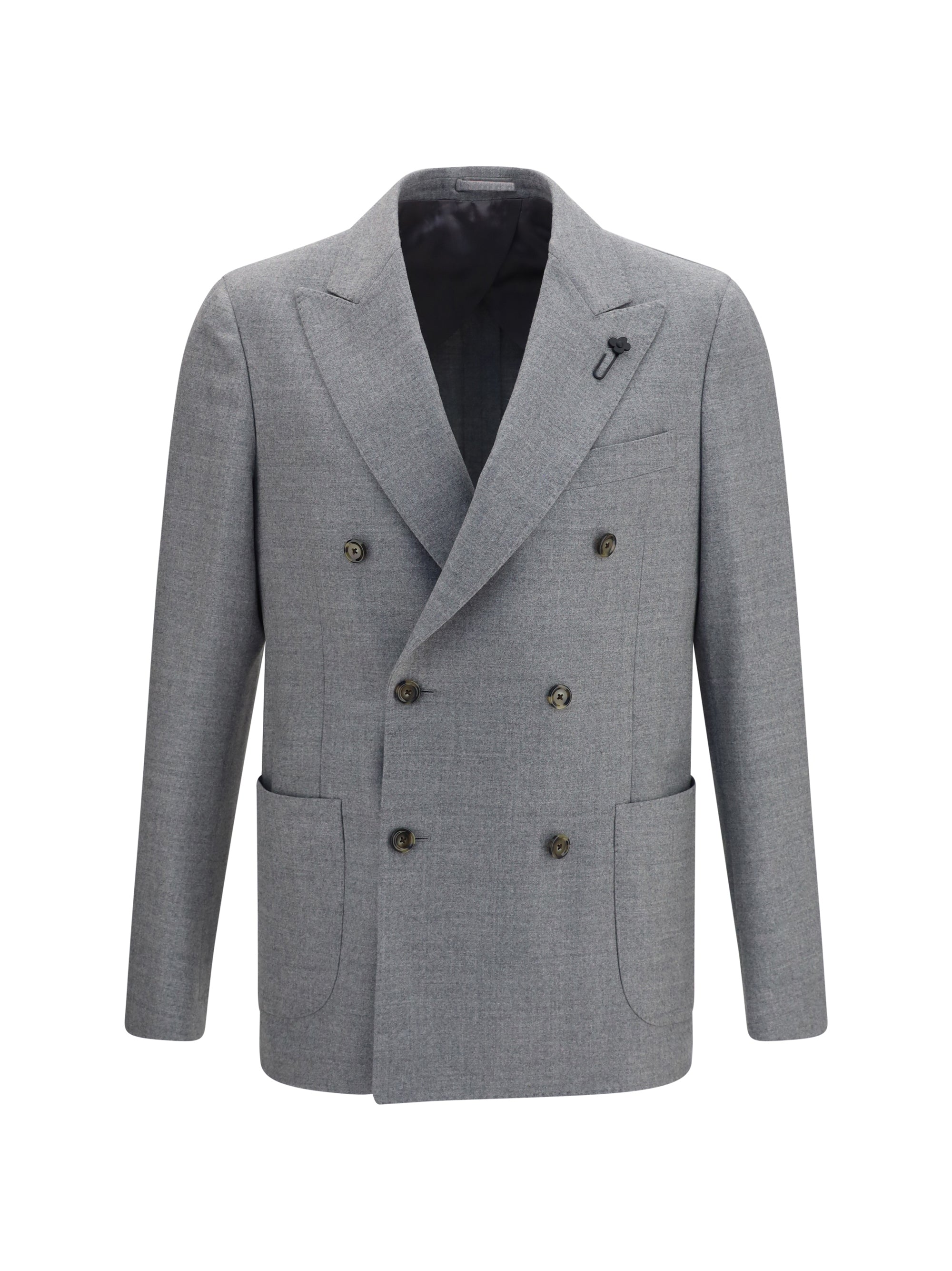 Double-Breasted Wool-Blend Blazer — Gray