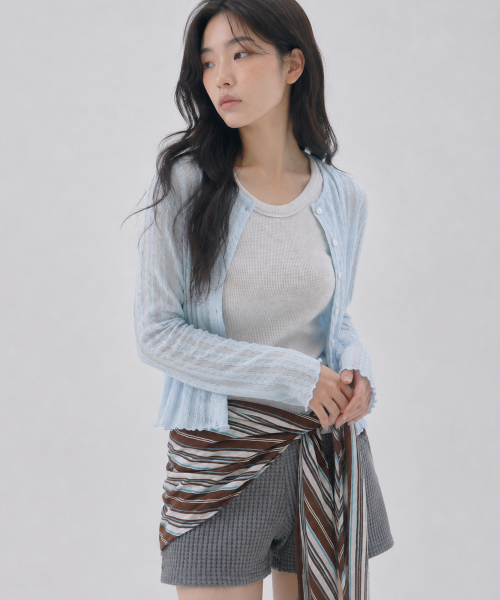 Feather Lace Round Cardigan Light Blue