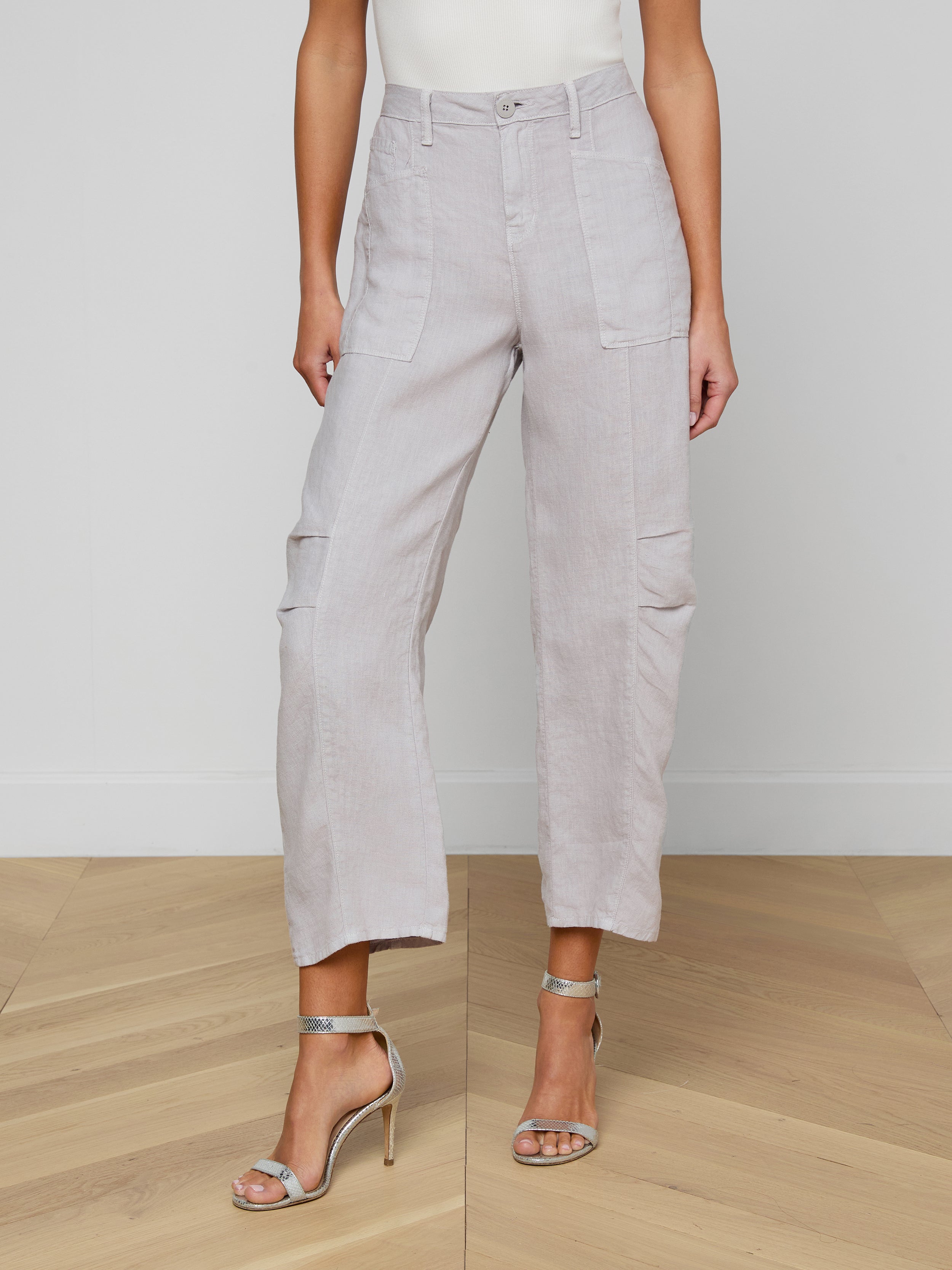 Cody Cropped Linen Pants In Light Pewter