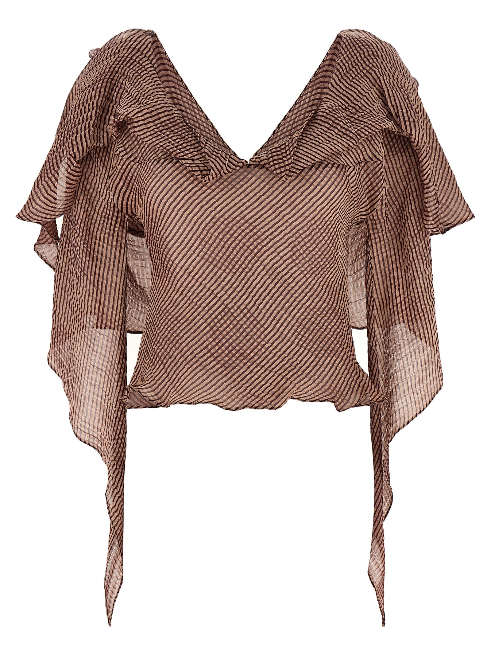 Striped Linen-Silk Blouse — Bordeaux