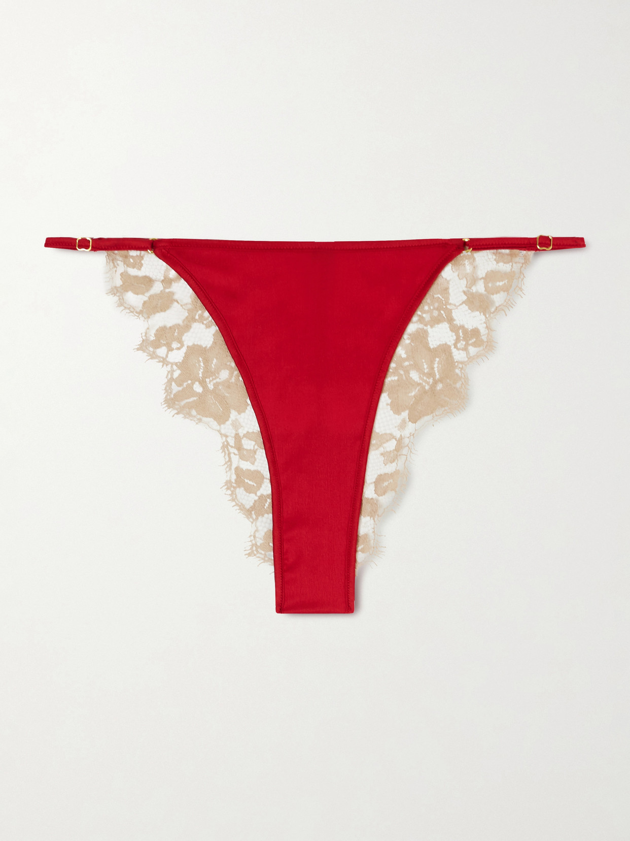Orchid Leavers Lace And Silk-blend Satin Briefs - Red