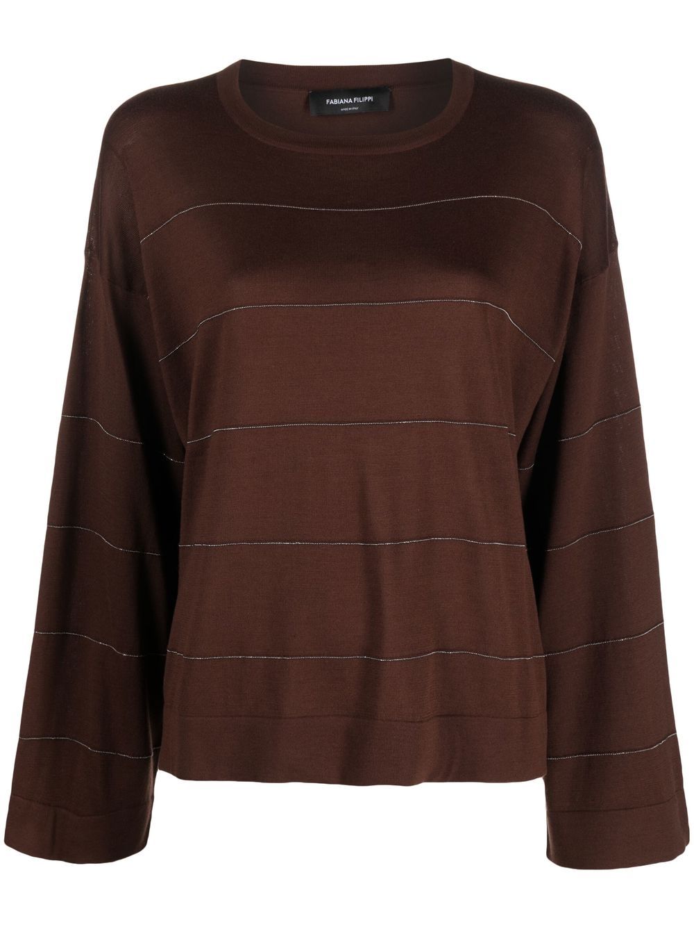 Bead-embellished crew-neck sweatshirt - Brown