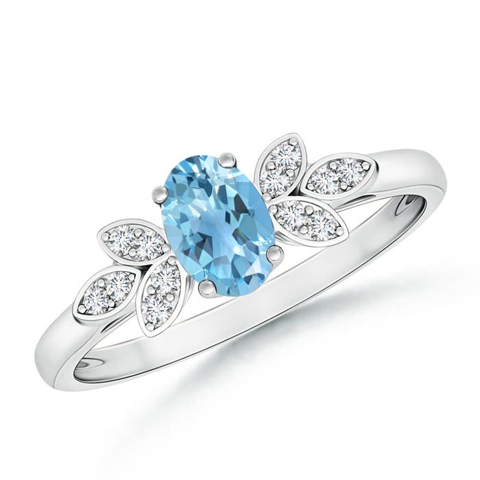 Angara 0.54 Carat Vintage Style Oval Swiss Blue Topaz Ring with Diamond Accents in Platinum