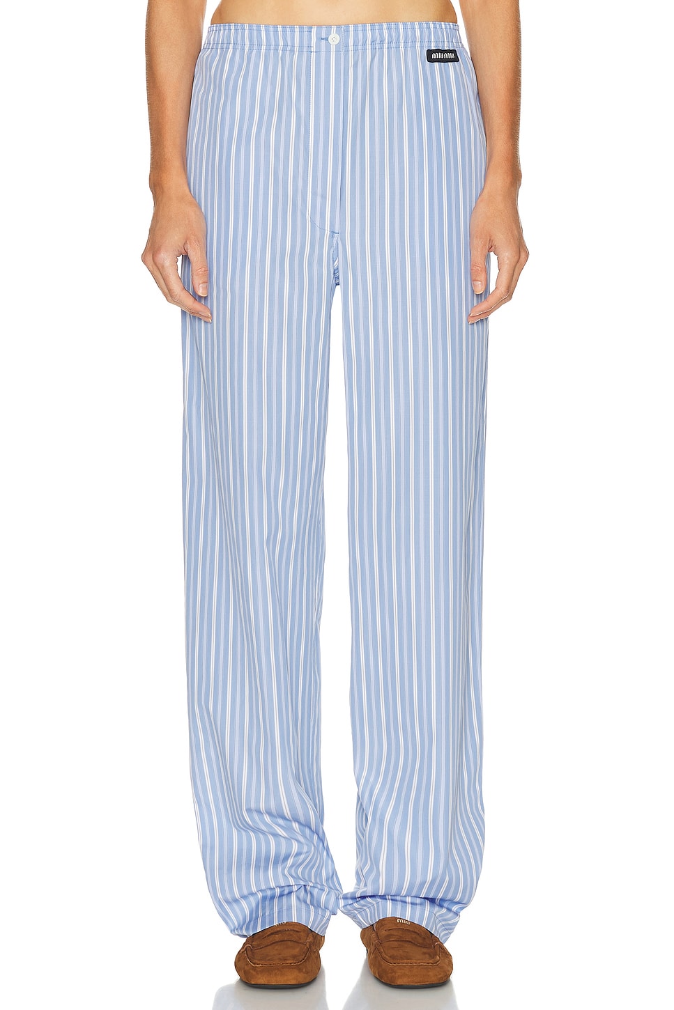 Miu Miu Pinstripe Pant in Celeste - Baby Blue. 42 also in