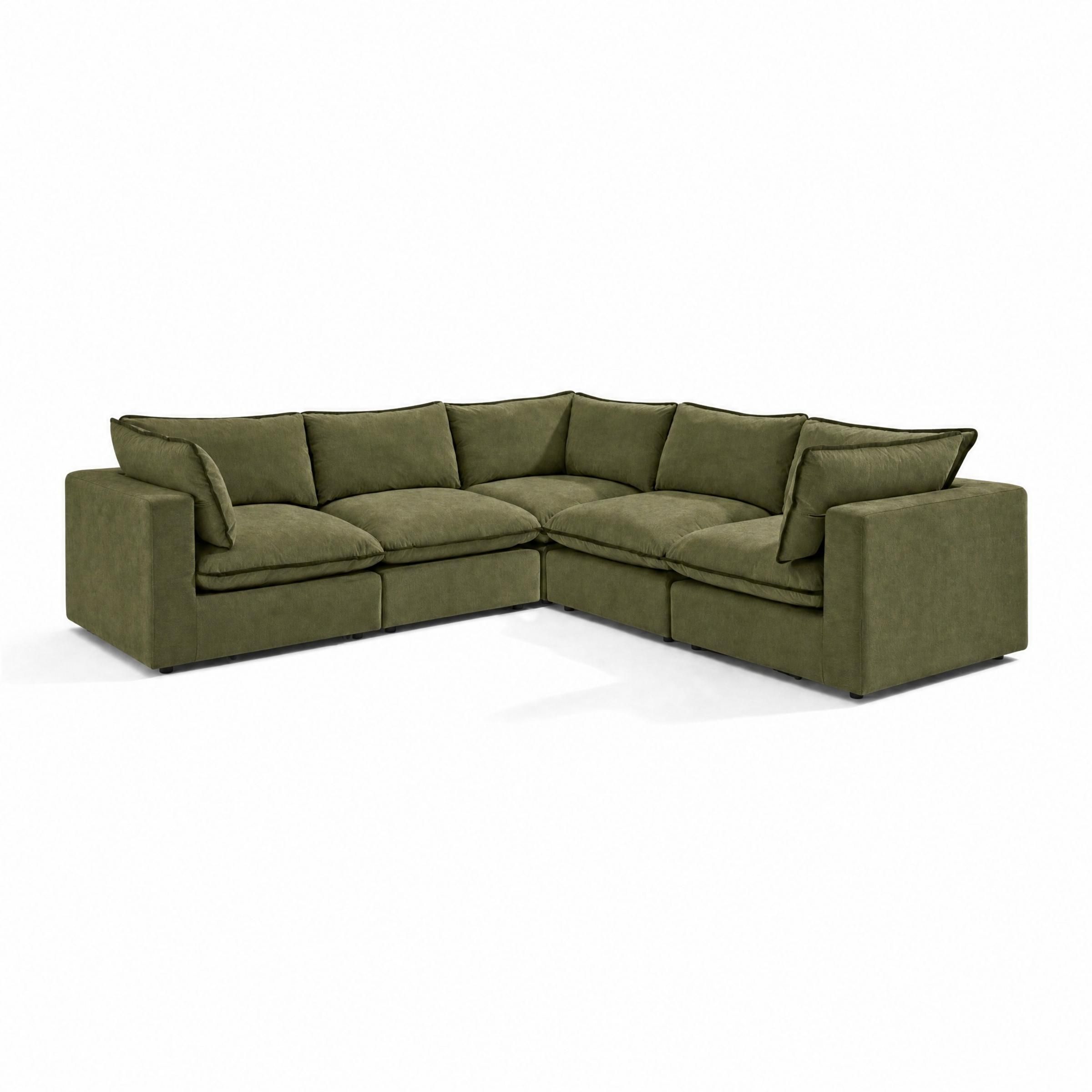 Furnitureboxuk Echo Linen-Look Fabric 4 Seater Modular Corner Sofa In Green