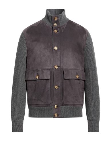 Man Jacket Grey Size L Leather, Cashmere