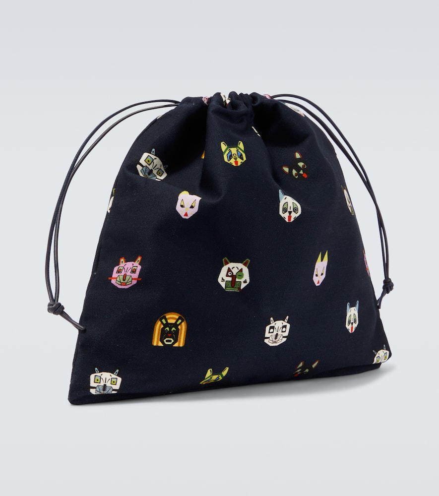 X Louis Wain leather-trimmed cotton pouch