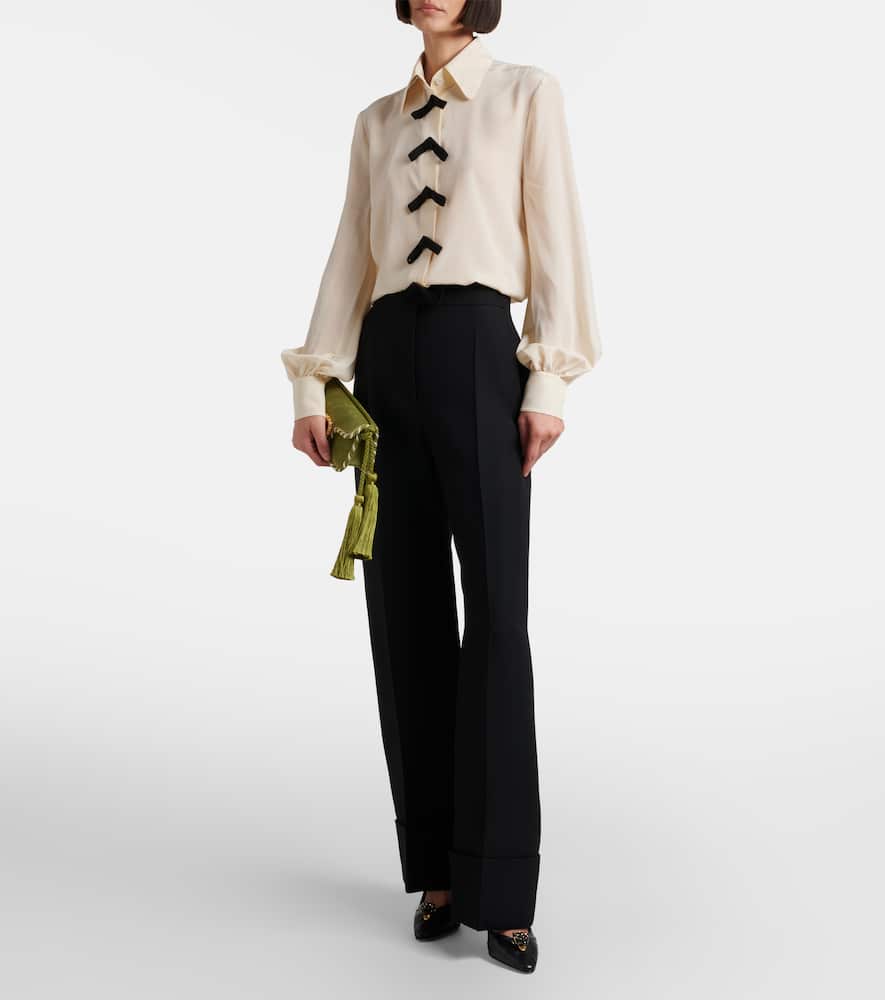 Bow-detail silk crêpe de chine blouse