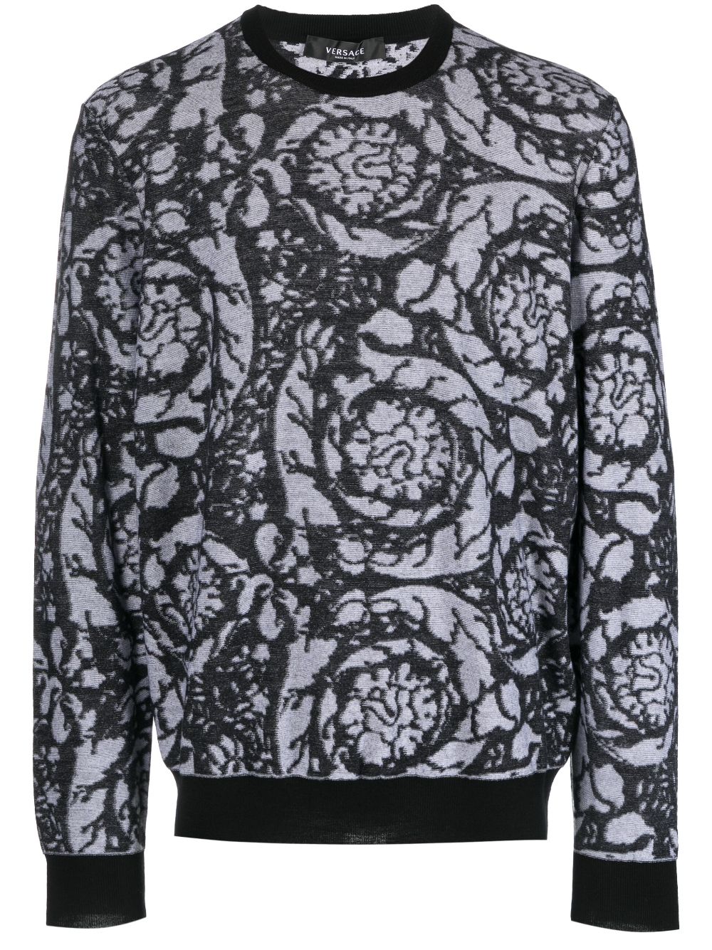 Barocco-intarsia crew-neck jumper - Black