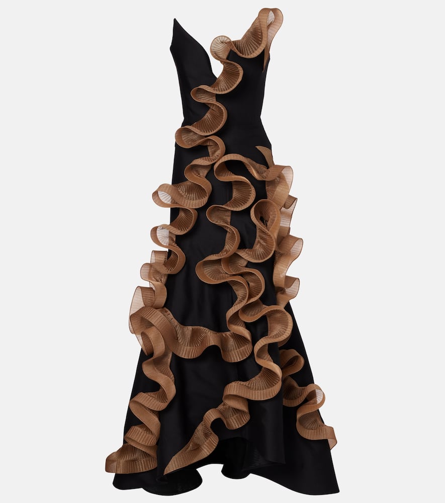 Explode ruffled wool and silk gown